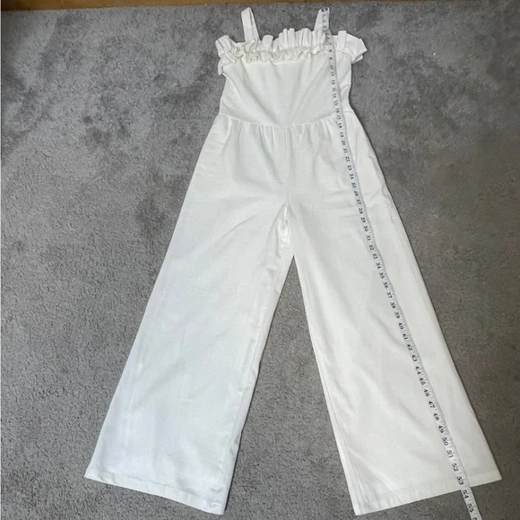 Lucca Ivory Linen Wide Leg Ruffled Jumpsuit with pockets size small - Picture 10 of 14